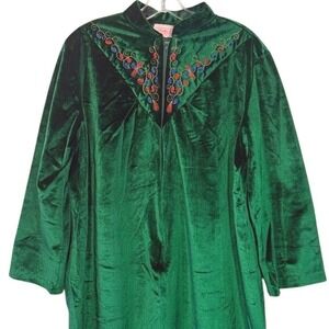 Women's Heather Collection Emerald Green Velvet Embroidered Zip Front Robe
